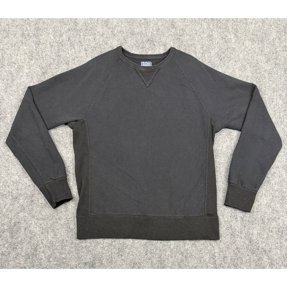 J. Crew Vintage Fleece Sweatshirt Mens Large Black Raglan V-Stitch Pullover